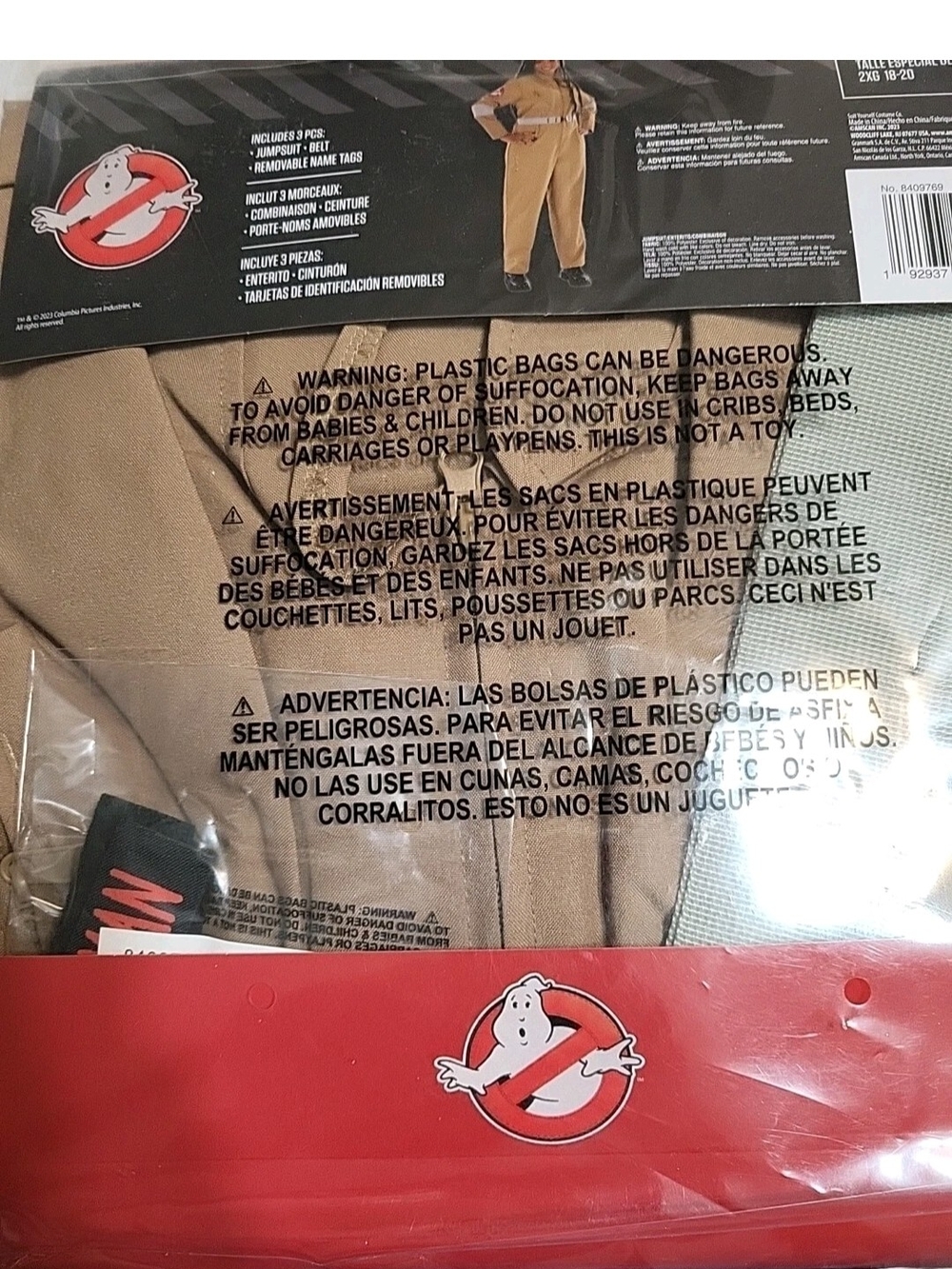 Adult Ghostbusters Zip Up Jumpsuit w/ 4 Patches Costume Size 18-20 #3089 - Picture 3 of 3